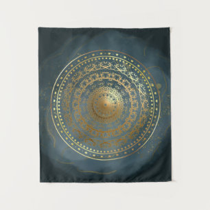 Tapete De Parede Floreio ornamentado azul e dourado
