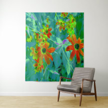 Flores Amarelas e Vermelhas Trippy no Azul Retroat