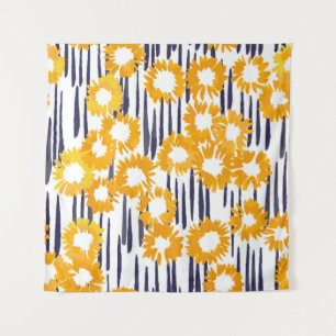 Tapete De Parede Flores Amarelas: Vintagem Pintada À Mão