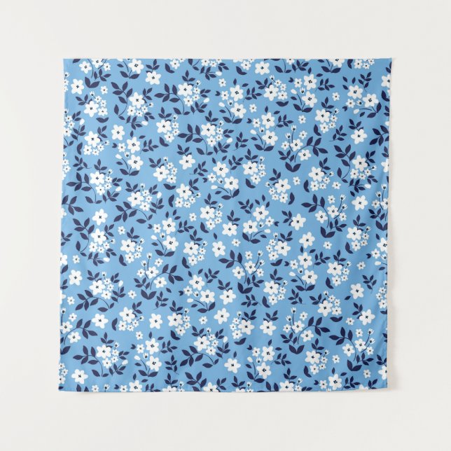 Tapete De Parede Flores Azuis, Brancas: Vintage (Frente)