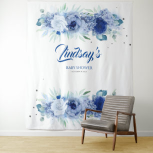 Tapete De Parede Flores Azuis Elegantes e Confetes de Prata