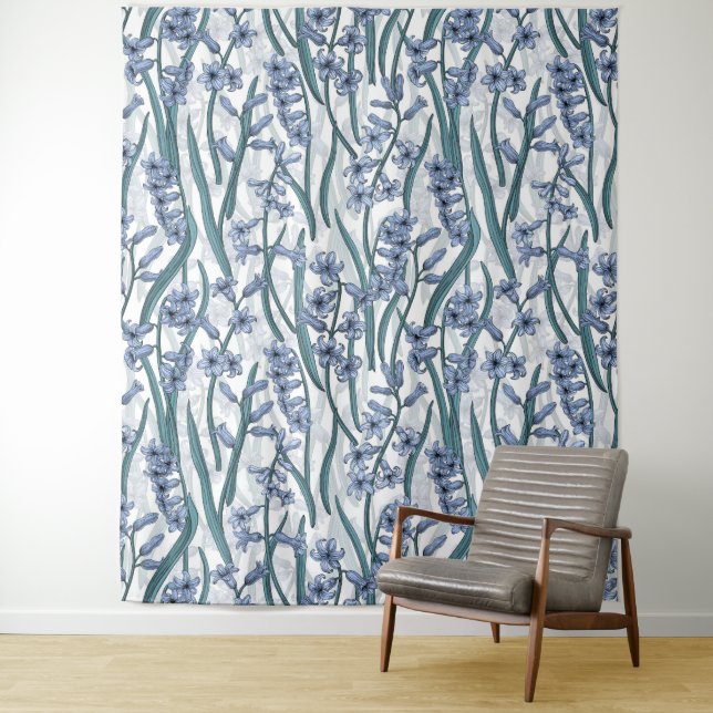 Tapete De Parede Flores Blue Hyacinth em branco (In Situ)