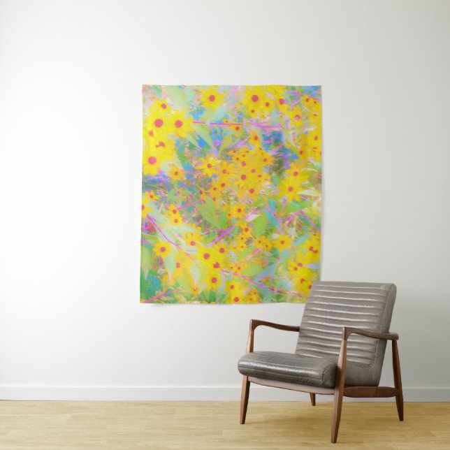 Tapete De Parede Flores bonito Amarelo e Vermelho com Turquesa (In Situ)