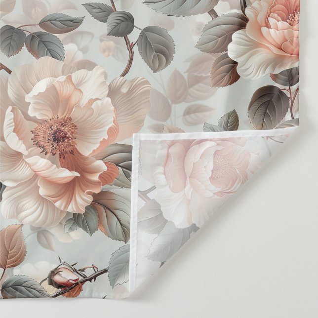 Tapete De Parede Flores-creme com folhas de cinza em cinza-clara (Detalhe)