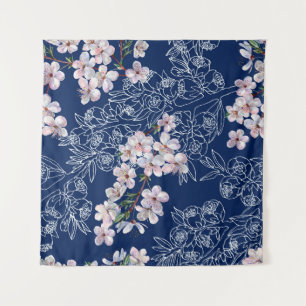 Tapete De Parede Flores de aquarela cereja com gráfico de ramificaç