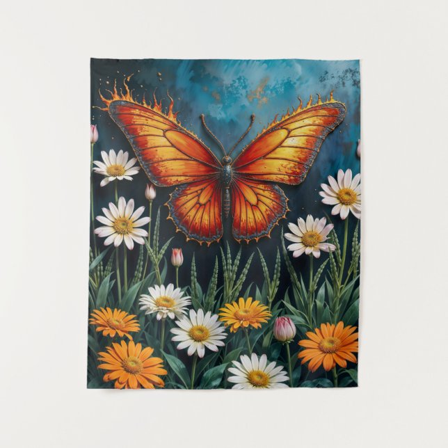 Tapete De Parede Flores de camomila de insetos laranja vívidos (Frente)