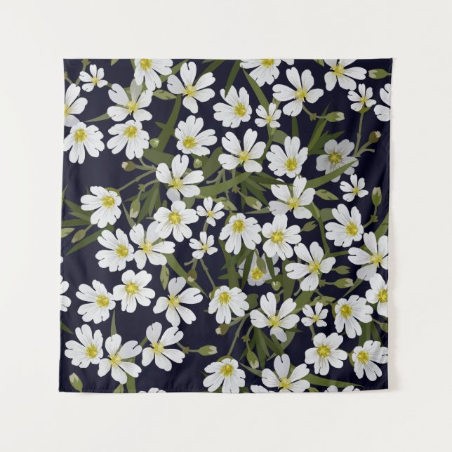 Tapete De Parede Flores de campo branco: padrão de colheita. (Frente)