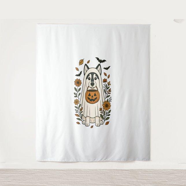Tapete De Parede Flores de Halloween Siberian Husky (Frente)