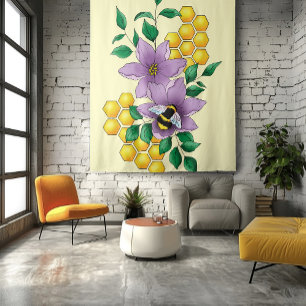 Tapete De Parede Flores de Lavanda de mamangabas amarelas