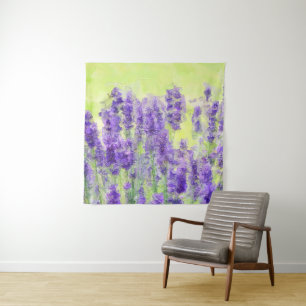 Tapete De Parede Flores de lavanda Púrpura Aquarela Amarelo Floral