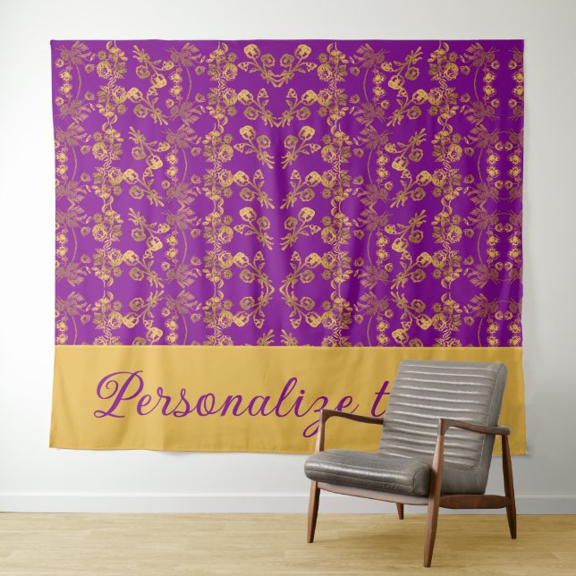 Tapete De Parede Flores de Ouro em padrão roxo | Personalizado (In Situ (Horizontal))