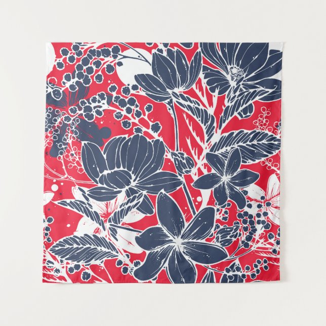 Tapete De Parede Flores Desenhadas À Mão, Padrão Elegante. (Frente)