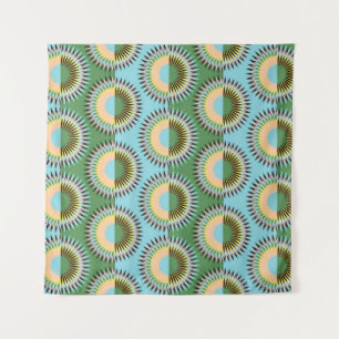 Tapete De Parede Flores dobradas: padrão retroazul-verde.