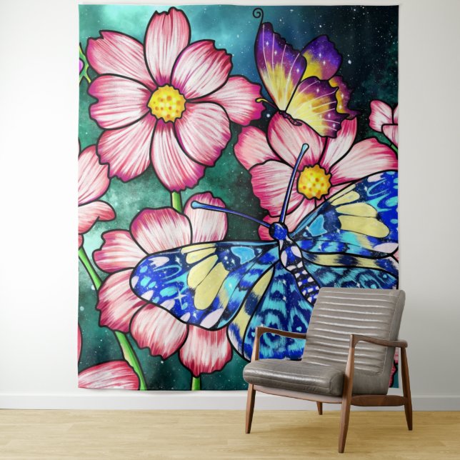 Tapete De Parede Flores e borboleta azul (In Situ)