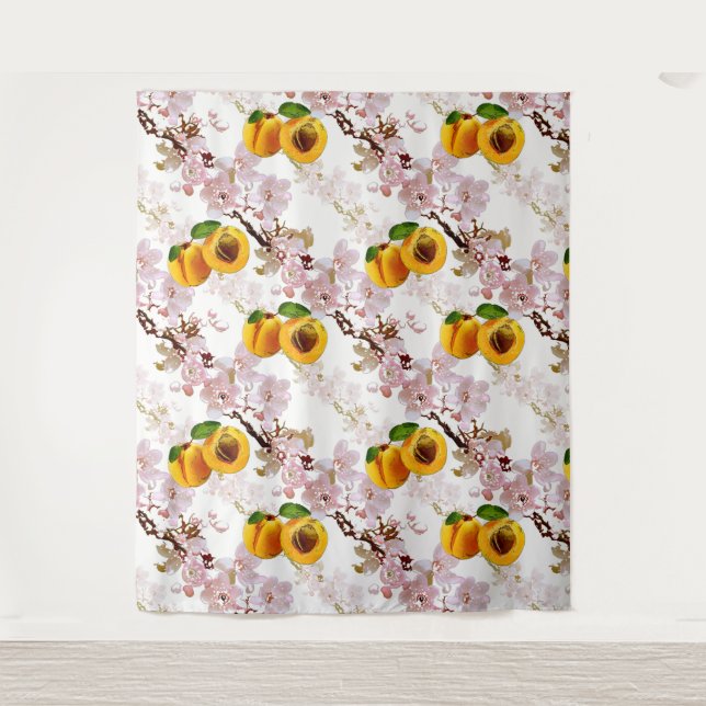 Tapete De Parede Flores e frutas de damasco. (Frente)