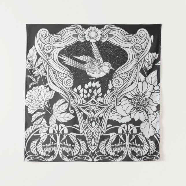 Tapete De Parede Flores e pássaros no estilo art nouveau (Frente)