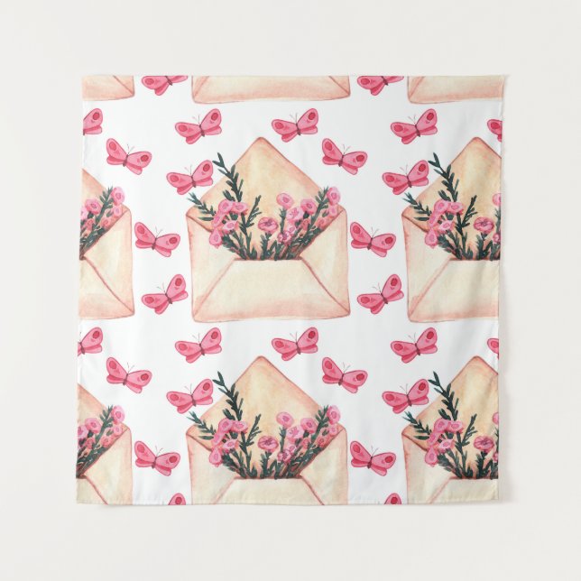 Tapete De Parede Flores em aquarela em envelopes: padrão contínuo (Frente)