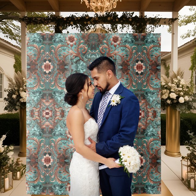 Tapete De Parede Flores Formais De Turquesa De Cobre Elegante (Criador carregado)