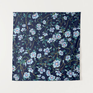 Tapete De Parede Flores infantis: azul escuro sem costura