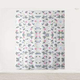 Tapete De Parede Flores Modernas Elegantes e padrão de borboletas