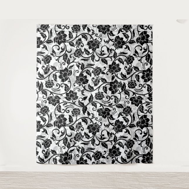 Tapete De Parede Flores Negras e Cinzas (Frente)