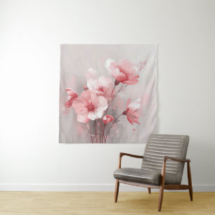 Tapete De Parede Flores Rosa, Branco e Cinza