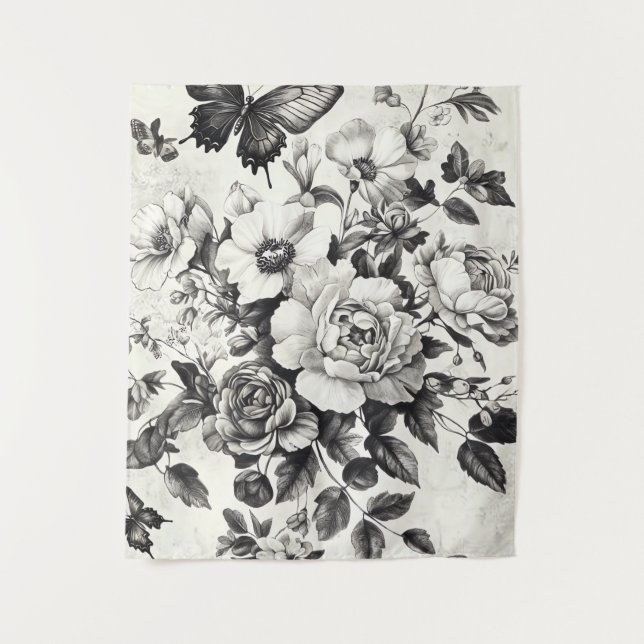 Tapete De Parede Flores russas e borboletas - Papel envelhecido (3) (Frente)