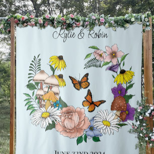 Tapete De Parede Flores Selvagens Cogumelos Azuis Florais