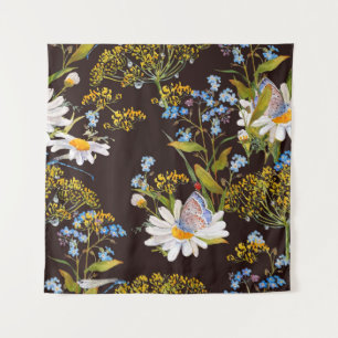 Tapete De Parede Flores selvagens: cor-de-água preta