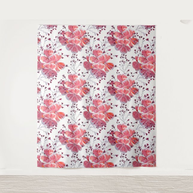 Tapete De Parede Flores vermelhas cor-de-rosa em branco. (Frente)