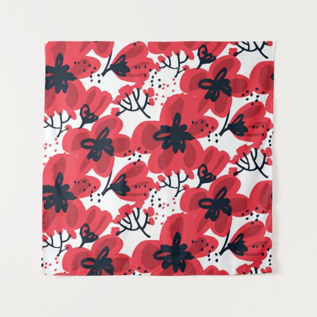 Tapete De Parede Flores vermelhas desenhadas à mão abstrato (Frente)