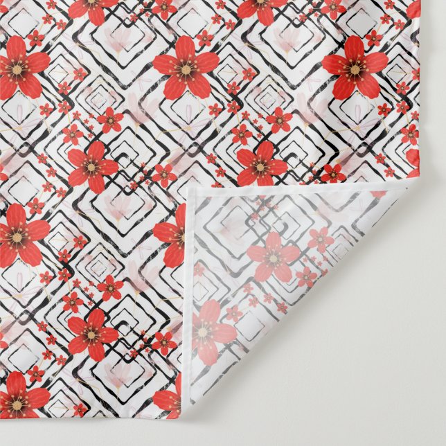 Tapete De Parede Flores vermelhas em fundo branco e preto. (Detalhe)