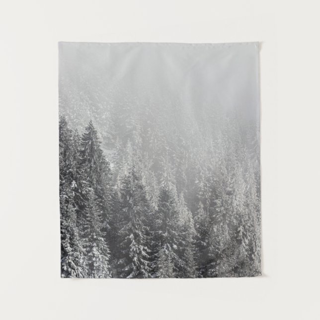 Tapete De Parede Floresta de espadilha de neve envolta em nevoeiro (Frente)