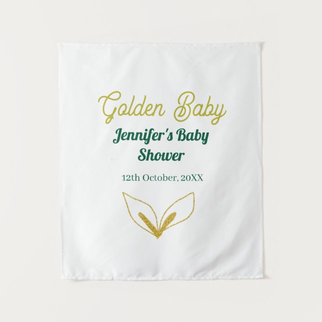 Tapete De Parede Floresta verde folhada de ouro falso baby shower e (Frente)