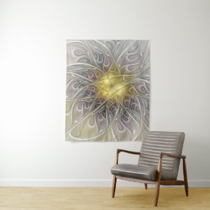 Tapete De Parede Flourish com a flor abstrata moderna Dourado do