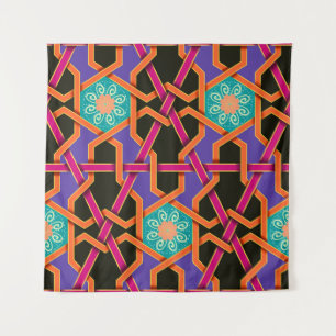 Tapete De Parede Flower green orange and purple Geometric ethnic na