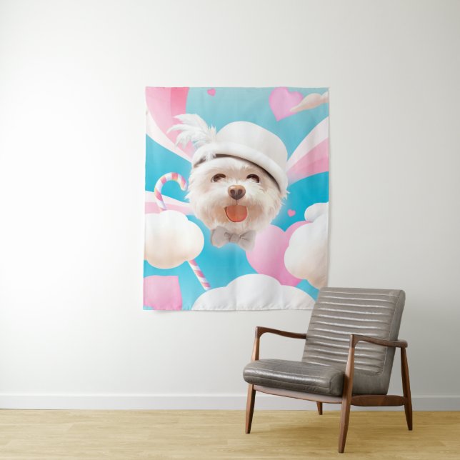 Tapete De Parede Fluffy Dog com White Hat (In Situ)