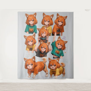 Tapete De Parede Folha de Adesivos Fofa Menina Raposa Anime – Hallo