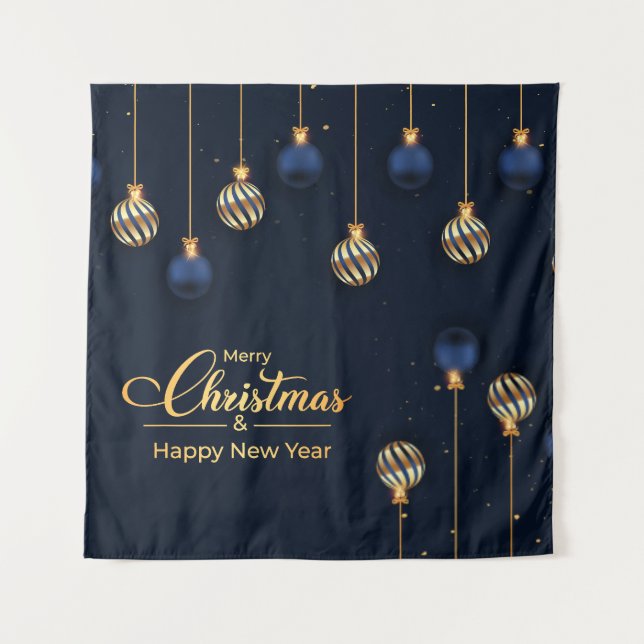 Tapete De Parede Folha de Natal decoração de ouro azul (Frente)