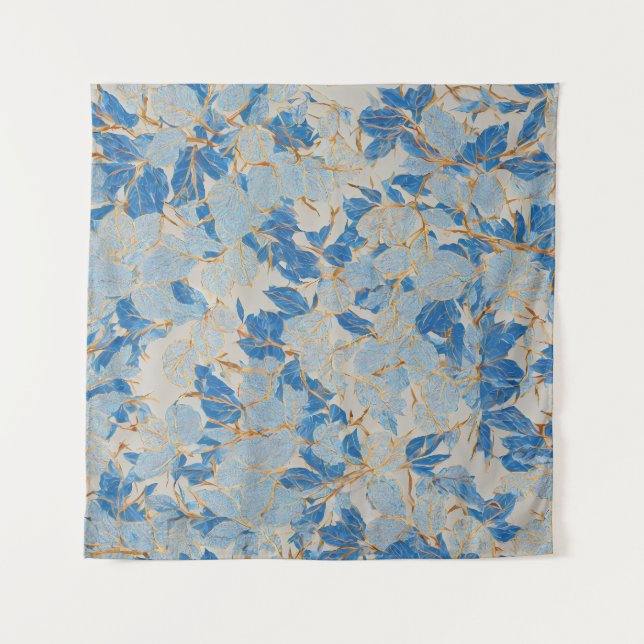 Tapete De Parede Folha Dourada azul (Frente)