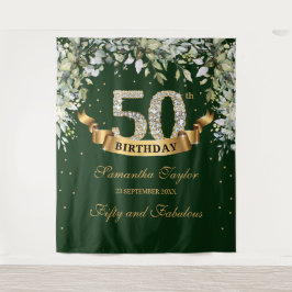 Tapete De Parede Folhagem boho verde e dourado 50º aniversário