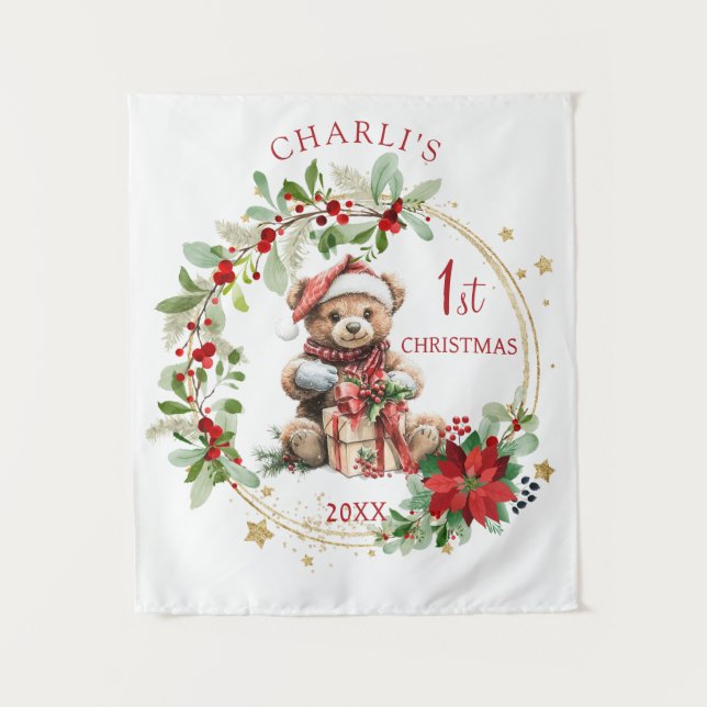 Tapete De Parede Folhagem de Ursos de Teddy Poinsettia Bebê 1rua Na (Frente)