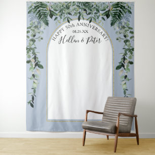 Tapete De Parede Folhagem em aquarela azul empoeirada Moderno arco 