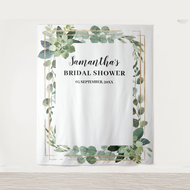 Tapete De Parede Folhagem verde rústica suculenta floral dourado (Frente)