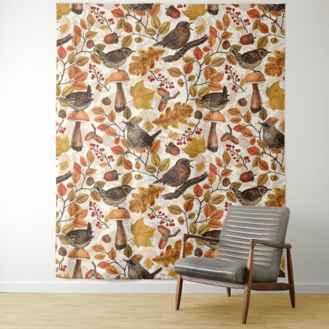 Tapete De Parede Folhas, bagas, cogumelos e wrenes de outono (In Situ)