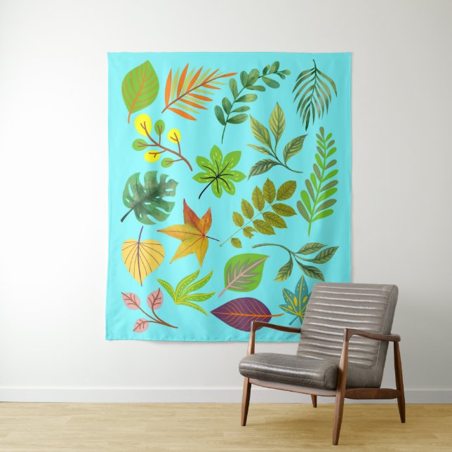 Tapete De Parede Folhas Botânicas à beira-mar no Azul-Aqua (In Situ)