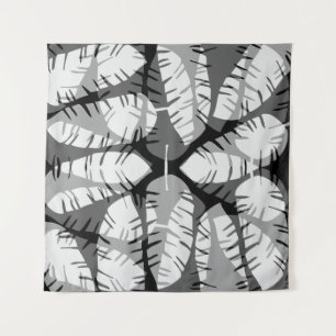 TAPETE DE PAREDE FOLHAS DE BANANA ABSTRATAS PRETO E BRANCO