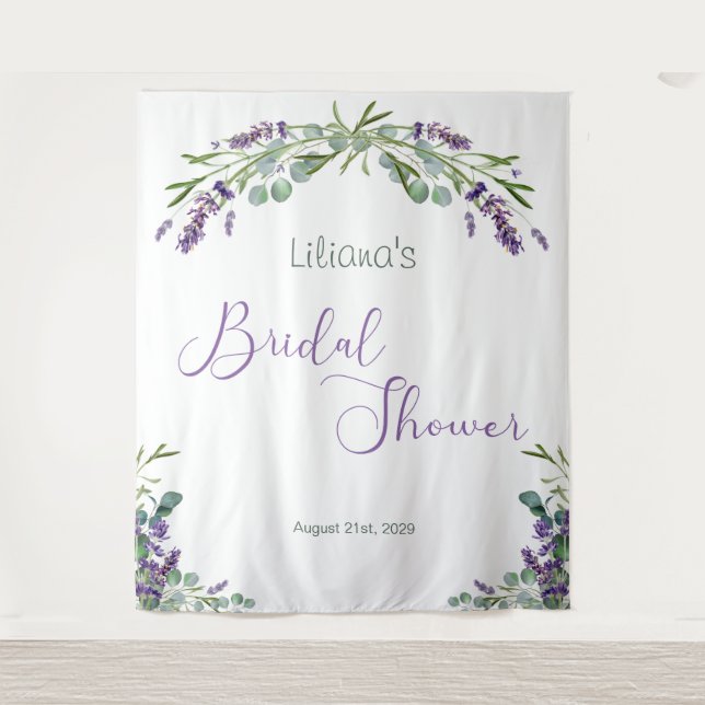 Tapete De Parede Folhas de Eucalipto Flores de Lavanda Chuva de Noi (Frente)