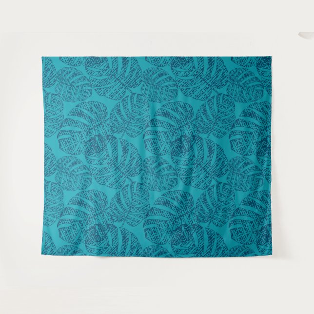 Tapete De Parede Folhas de monstera azul. (Frente (Horizontal))