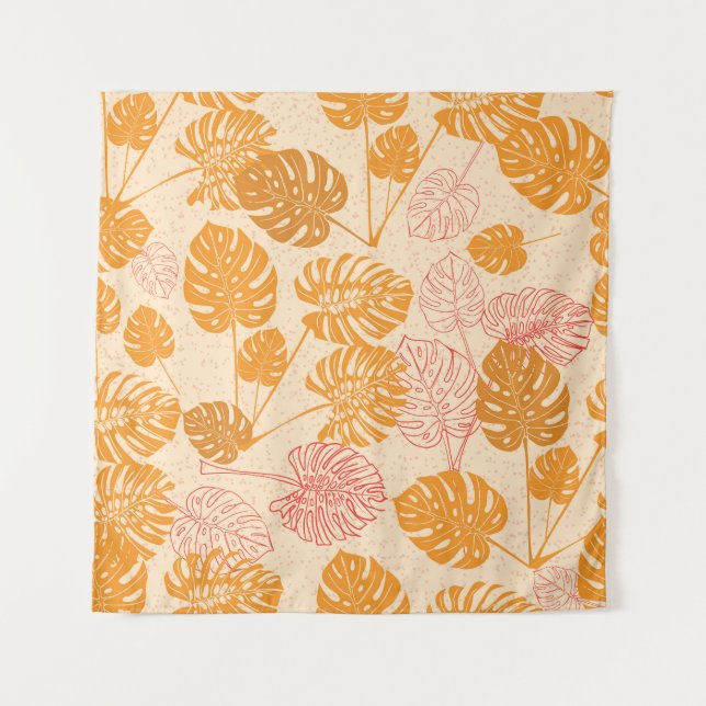 Tapete De Parede Folhas de Monstera: silhueta tropical sem costura (Frente)